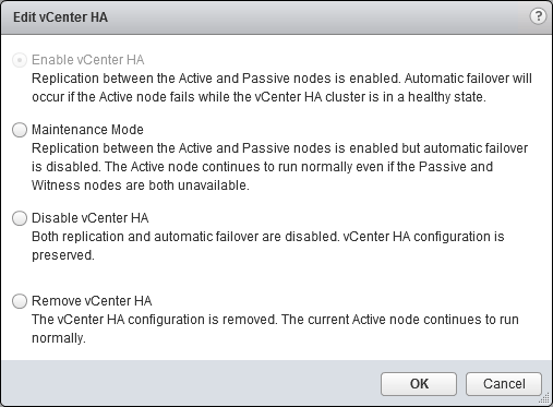 vCenter HA Options